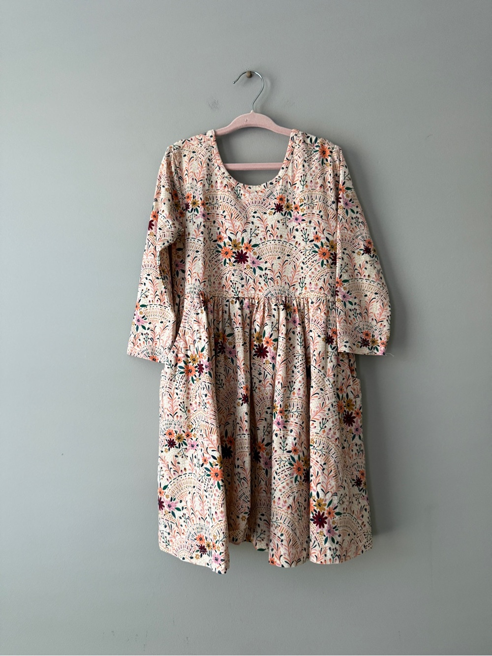 Ruffle butts size 7 Girls' Floral Print Pink Long-Sleeve Dress